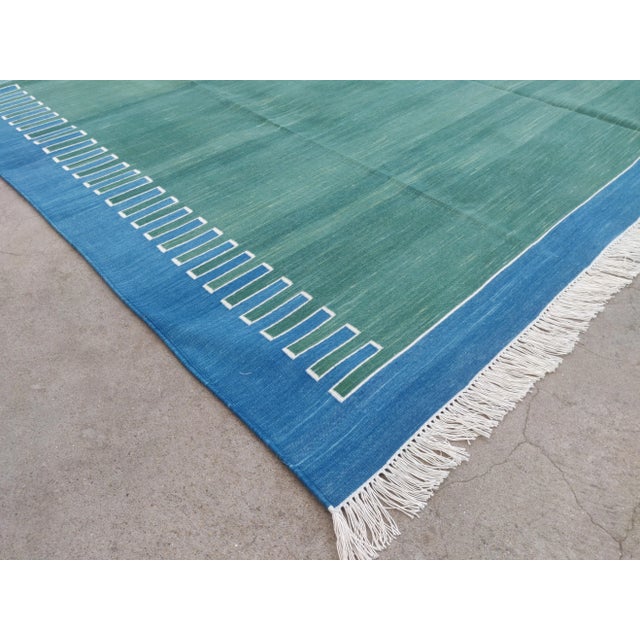 Not Yet Made - Made To Order Handmade Green and Blue Geometric Cotton Rug For Sale - Image 5 of 11