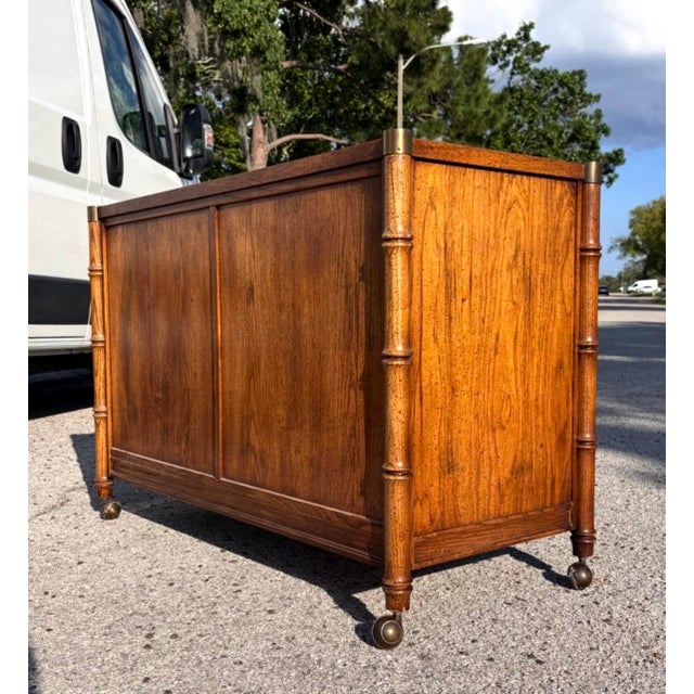 Brown Mid Century Stanley Faux Bamboo Rolling Server For Sale - Image 8 of 11