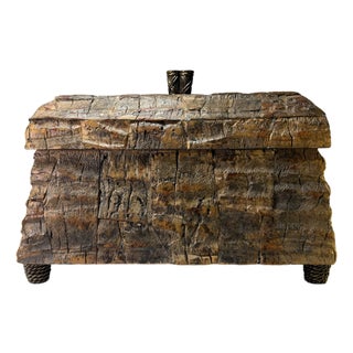 Vintage Maitland-Smith Coconut Bark Domed Decorative Chest With Metal Accents For Sale