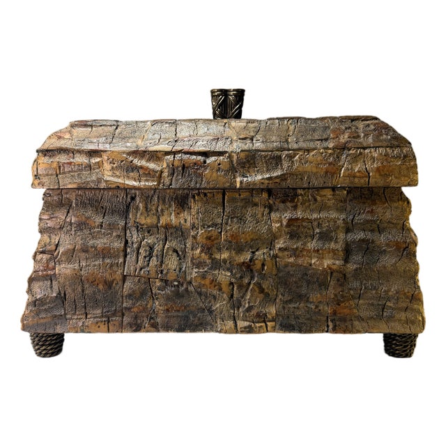 Vintage Maitland-Smith Coconut Bark Domed Decorative Chest With Metal Accents For Sale
