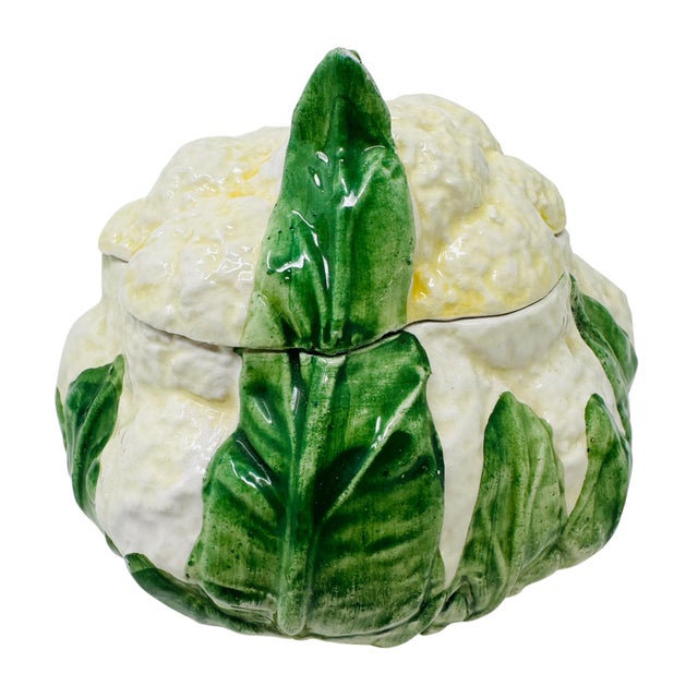 Italian Vintage 1990s Italian Majolica Cauliflower Lidded Bowl by Vietri For Sale - Image 3 of 9