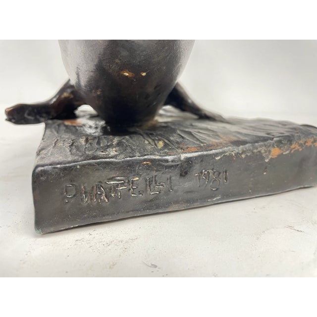 Metal Woman on Dolphin, 1981, Copper & Pewter For Sale - Image 7 of 13