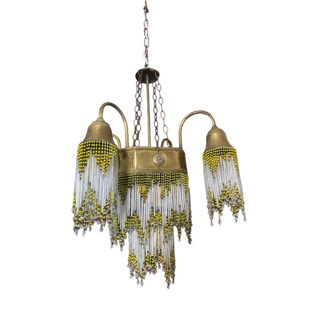 Vintage Glass Beads Chandelier, 1920s For Sale
