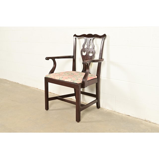 English Ethan Allen Georgian Carved Mahogany Armchair For Sale - Image 3 of 14