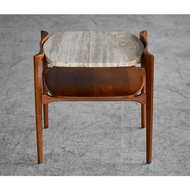Brown 1960s 2-Tier Side Table With Italian Travertine by M. Singer & Sons, 1950s, a Pair For Sale - Image 8 of 13
