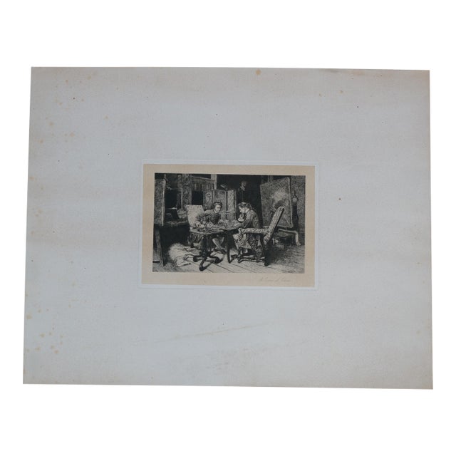 Antique Jean Louis Ernest Meissonier Classical Game of Chess Etching 24" For Sale
