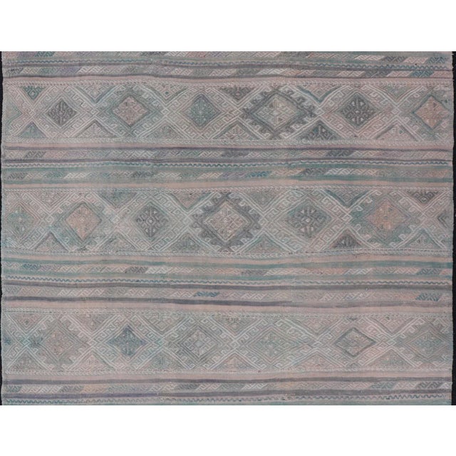 Mid 20th Century Turkish Vintage Kilim Flat-Weave With Embroideries Kilim in Pastel Color For Sale In Atlanta - Image 6 of 12