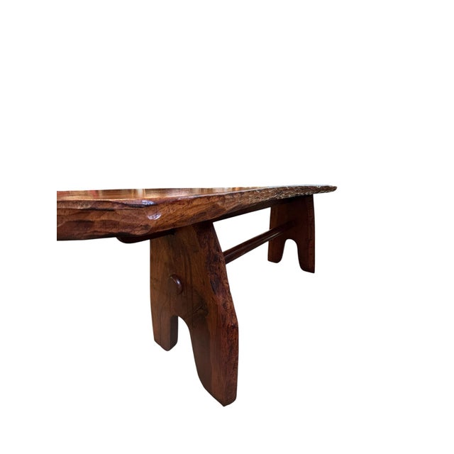 Abstract Handcrafted Live Edge Hardwood Bench in the Style of Appalachian Folk Art For Sale - Image 3 of 12