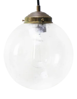 Vintage Dutch Bubble Glass and Brass Globe Pendant Lamp