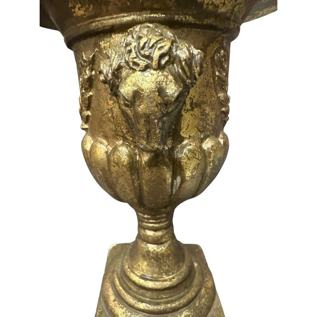 Gold Leaf Antique Urn Vase From Italy Planter Stucco Vase 1960's For Sale - Image 4 of 7