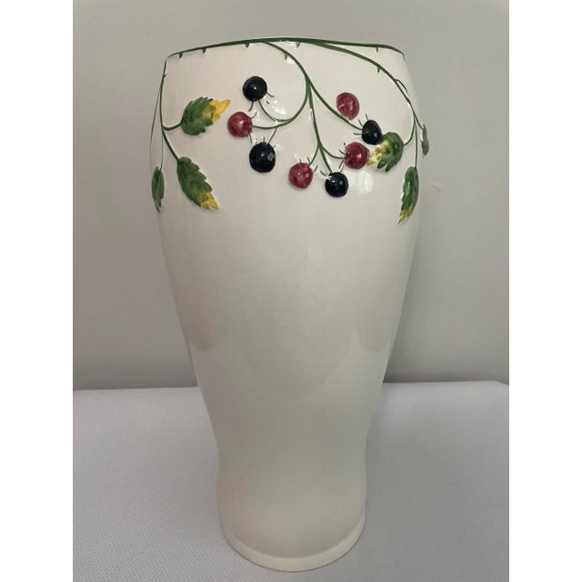 1980s Tall Ceramic Floral Floor Vase or Umbrella Stand For Sale - Image 4 of 13