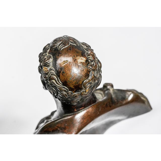 Amazing Pair Antique Bronze English Neoclassical Grand Tour Statue Sculpture Bust Royalty Home Decor For Sale - Image 9 of 17