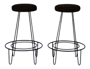 1950s Vintage Brown Suede Seat Bar Stools - a Pair