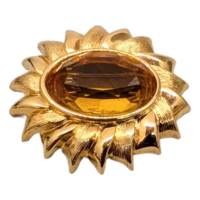 Vintage Signed Napier Goldtone Faux-Citrine Flower Brooch For Sale