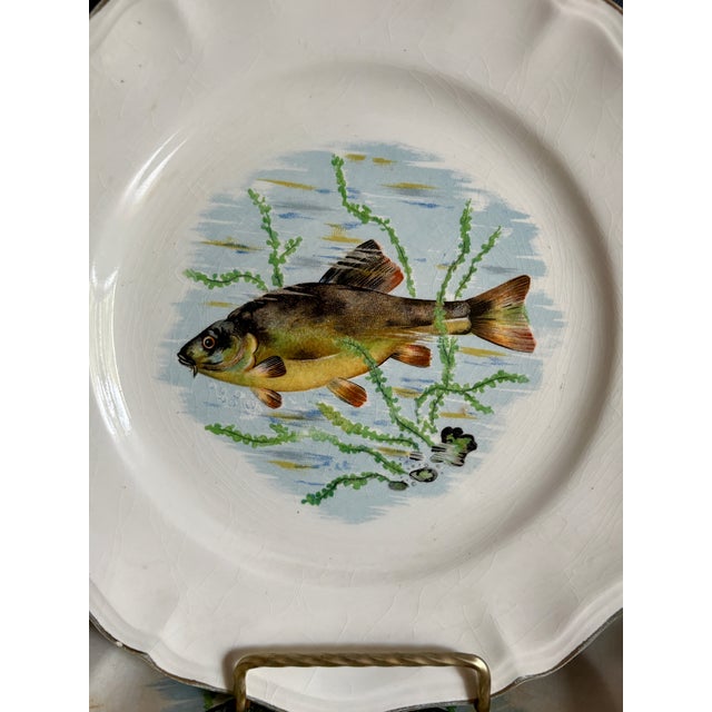 Mid 20th Century Mid-Century Sarreguemines Indre French Faience Fish Plates, Set of 3 For Sale - Image 5 of 10