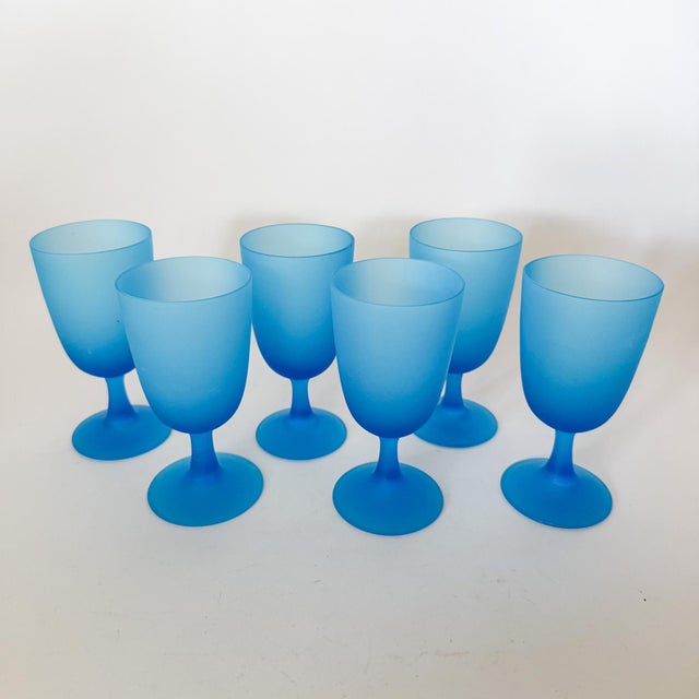 Murano 1960s Carlo Moretti Italy Satinato Frosted Blue Glasses - Set of 6 For Sale - Image 4 of 10