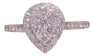 The Lumina: Pear-Shaped Cluster Natural Diamond Halo Ring in White Gold