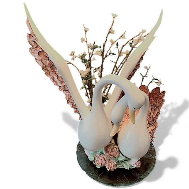 1980s 1980s Large Hand Painted Loving Swans Ceramic Statue Vase For Sale - Image 5 of 14