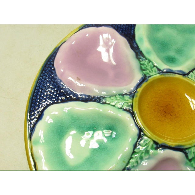 1900 - 1909 Antique English Majolica Oyster Plate For Sale - Image 5 of 13