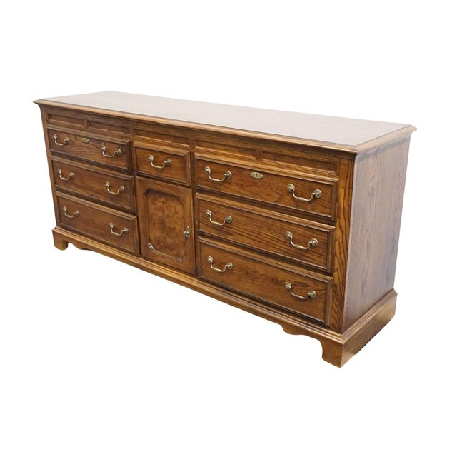 BASSETT FURNITURE Solid Walnut Early American 72" Triple Door Dresser 260-2060-247 32.25" High 72" Wide 19" Deep We...
