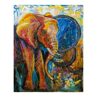 Tetyana Andriyovych Elephant Original Oil Painting Art - Animal Decor Decorative Motifs For Sale