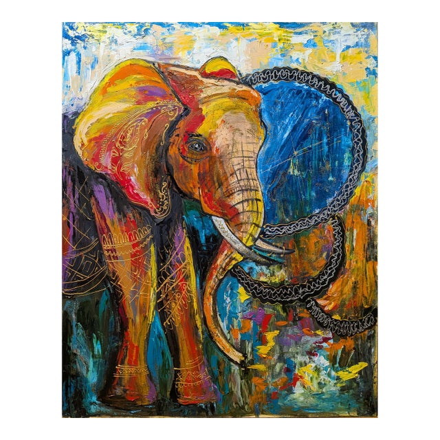 Tetyana Andriyovych Elephant Original Oil Painting Art - Animal Decor Decorative Motifs For Sale