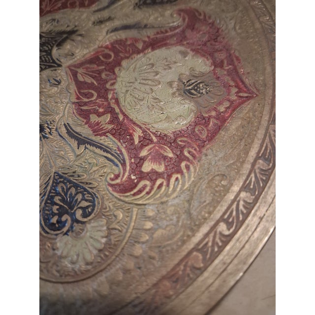 Late 20th Century F-004, Mid-Century Indo-Persian Etched Brass Wall Plate With Crimson Lacquer For Sale - Image 5 of 12