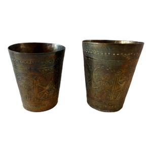 Pair of Vintage Handmade Brass Lassi Cups