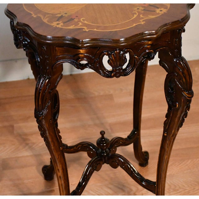 French 1930s French Walnut & Satinwood Inlay Pair of Side Tables / End Tables For Sale - Image 3 of 13
