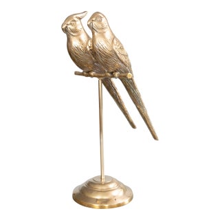 Mid-Century Brass Parrots Lovebirds Perched on a Stand For Sale