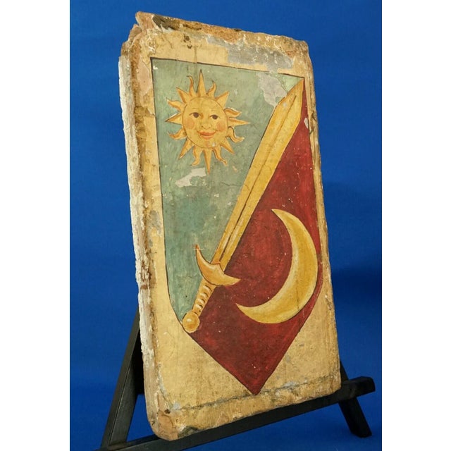16th Century Renaissance Ceramic Tile with Heraldic Coat of Arms with Sun and Moon from the Abbey of Mirasole Milan, Italy For Sale - Image 3 of 18
