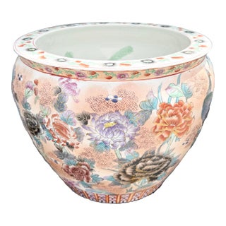 Vintage Chinese Hand Painted Porcelain Fish Bowl Vase For Sale