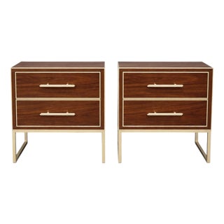 Walnut Nightstands with Brass Trim from Justfurnituress SRL, Set of 2 For Sale