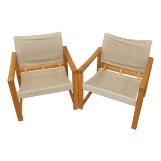 Diana Safari Chairs in Linen and Pine by Karin Mobring for Ikea, 1970s, Set of 2 For Sale
