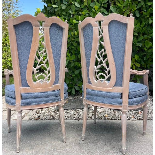 French Provincial Vintage French Provincial Cerused Carved Open Back Armchairs – A Pair For Sale - Image 3 of 15