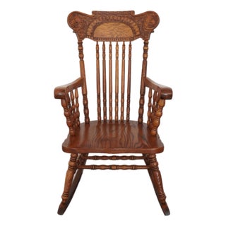 Vintage Carved Oak Rocking Chair For Sale
