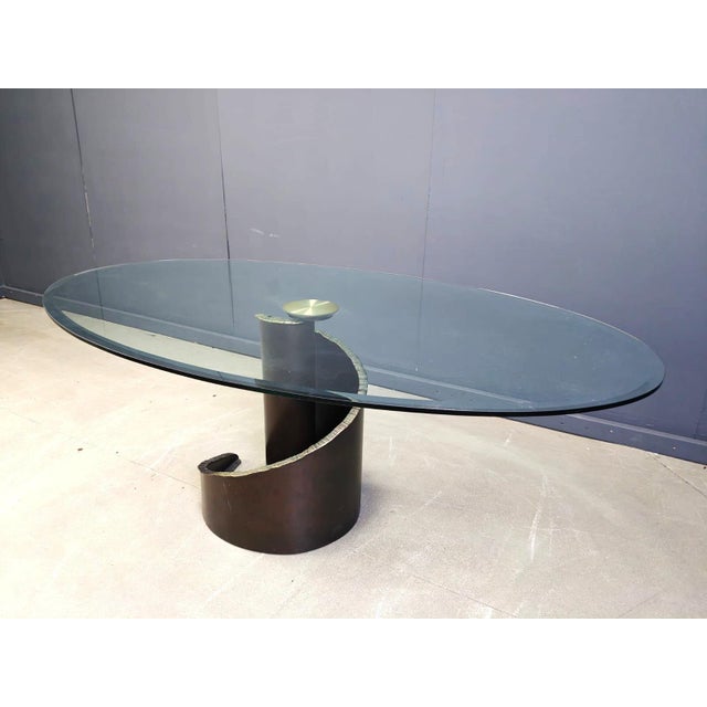 Brutalist Glass and Bronze Dining Table attributed to Barilone for Roche Bobois, 1990s For Sale - Image 10 of 16