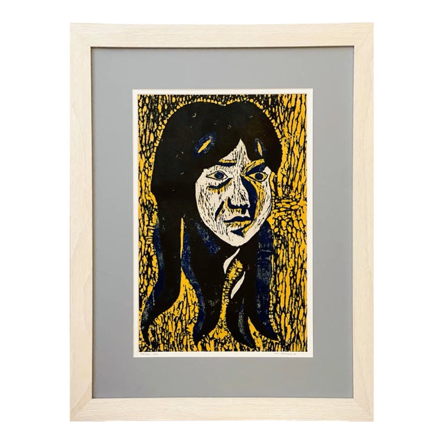 Vintage Original Numbered Woodprint Portrait of Girl With Long Hair on Japanese Rice Paper #3 of 10 For Sale