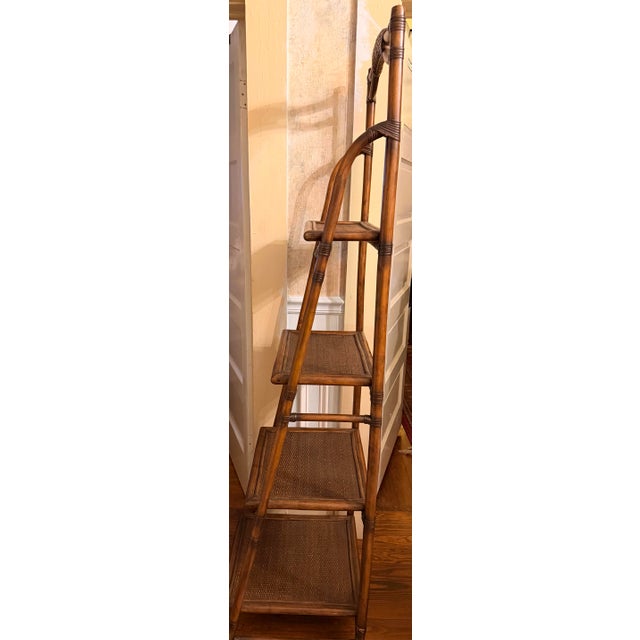 Coastal Boho Arched Rattan and Burnt Bamboo 4-Tier Étagère - 72" H For Sale - Image 9 of 12