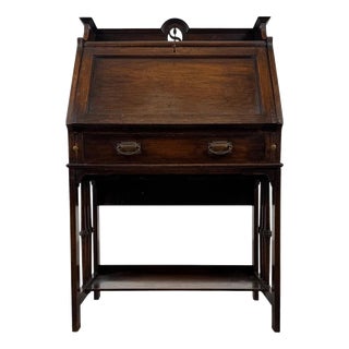 20th Century English Oak Bureau with Fitted Interior For Sale