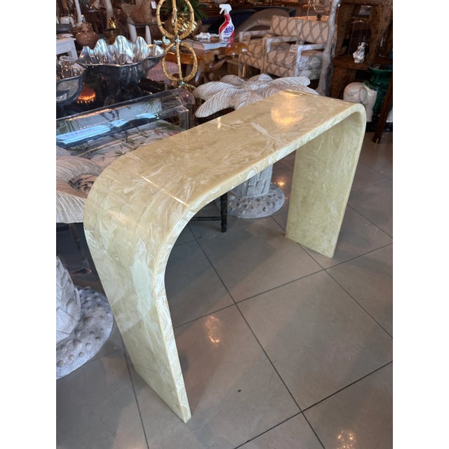 Gemstone Vintage Onyx Marble Stone Waterfall Modern Console Entry Way Table For Sale - Image 7 of 12