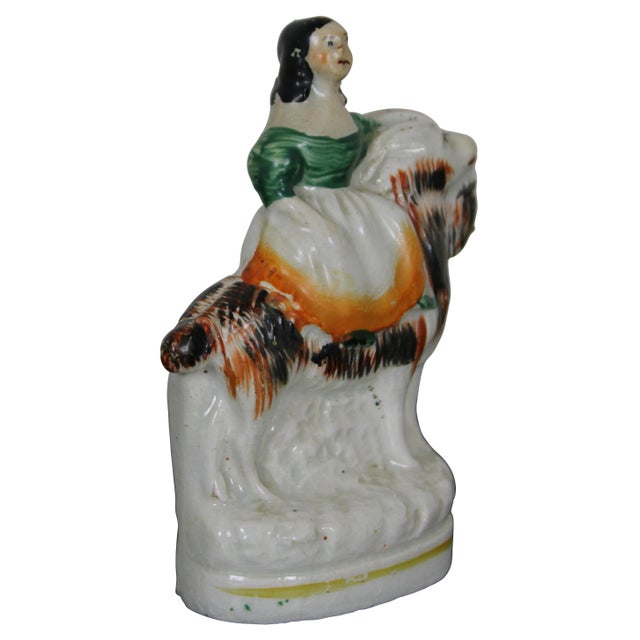 English Antique English Staffordshire Porcelain Figurine Girl Riding a Goat For Sale - Image 3 of 12