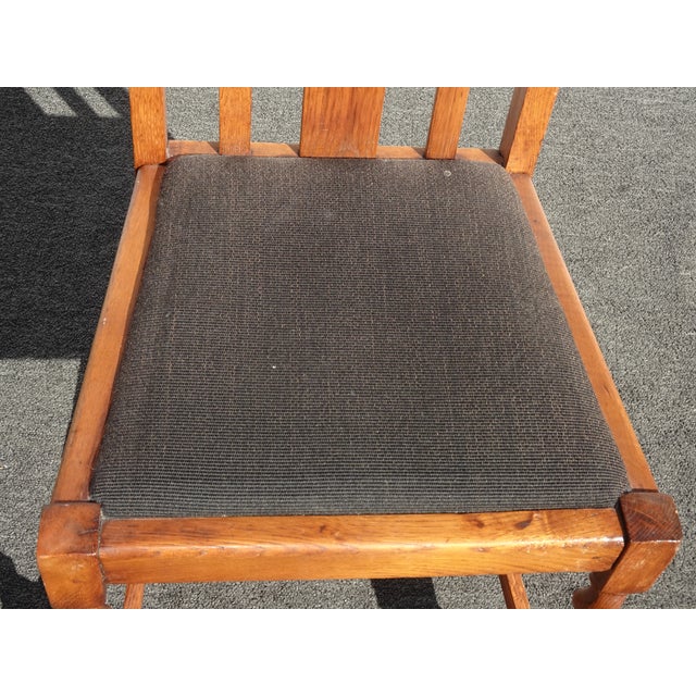 Wood Set Four Vintage Oak Mission Style Barley Twist Oak Black Dining Room Chairs For Sale - Image 7 of 14