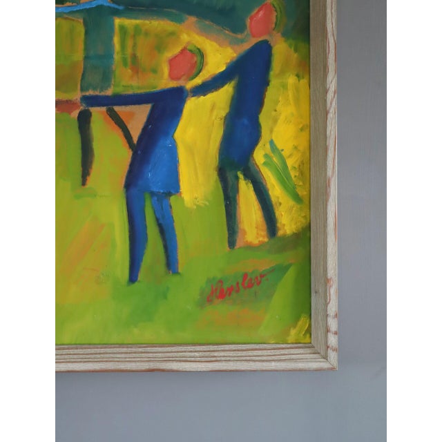 Paint Mid-Century Modern 'Circle of Light' Vintage Original Figurative Landscape Oil Painting, Framed For Sale - Image 7 of 13