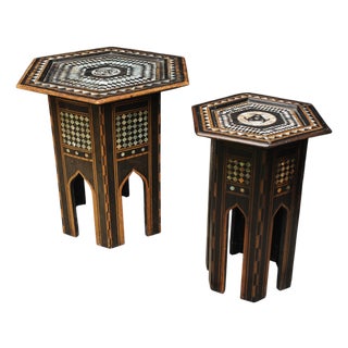 19th Century Moroccan Hexagonal Pedestal Table, 1890s, Set of 2 For Sale
