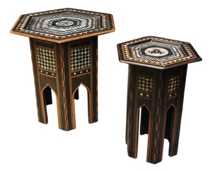 19th Century Moroccan Hexagonal Pedestal Table, 1890s, Set of 2