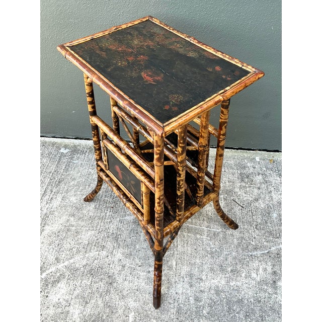 Camel Vintage Hand Painted Tortoise Bamboo Side Table For Sale - Image 8 of 12