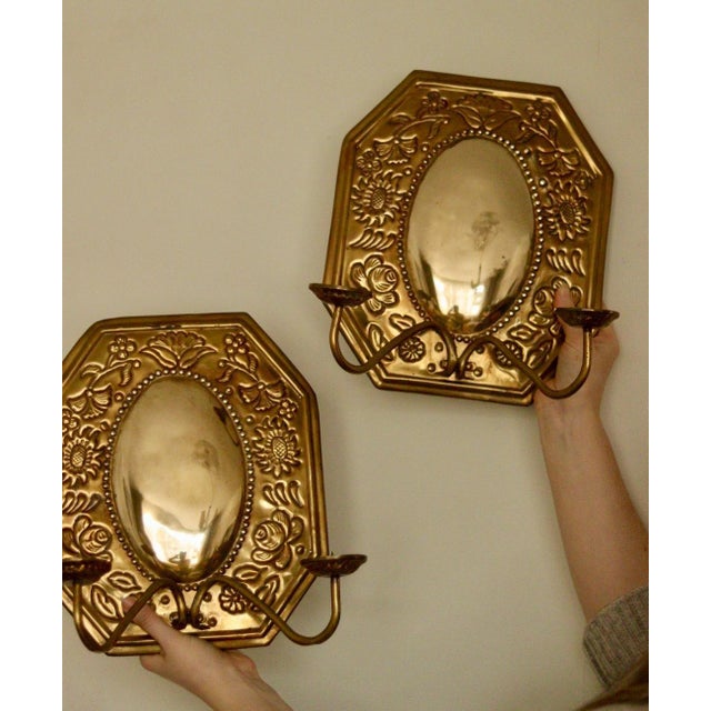 Mid-Century Swedish Octagonal Brass Double Arm Sconces, Set of 2 For Sale - Image 6 of 18