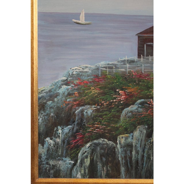 Large Vintage R. Ashburton Portland Head Light Oil Painting—59″ For Sale - Image 11 of 18