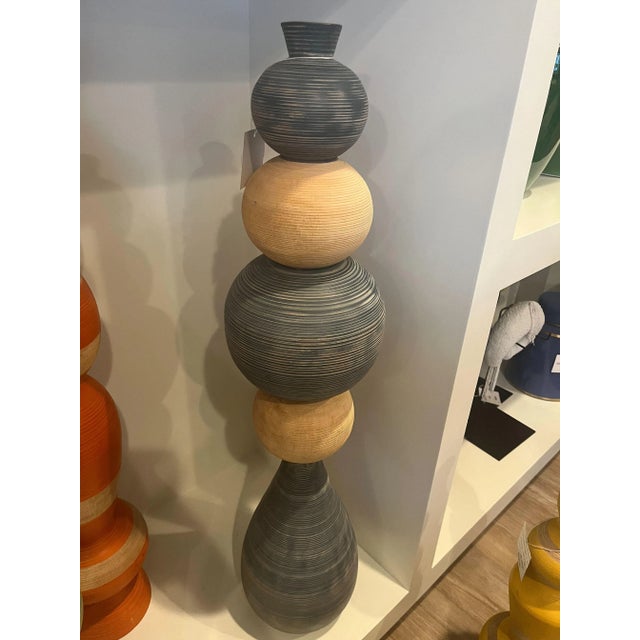 Contemporary Currey and Company Ringling Large Blue Gray Vase For Sale - Image 3 of 3